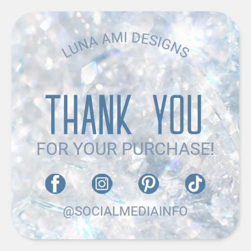 Modern Elegant Luxury Crystal Diamond Thank You Square Sticker