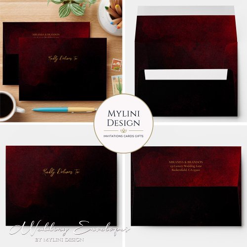 Modern Elegant Luxury Gold Black Red Wedding Envelope