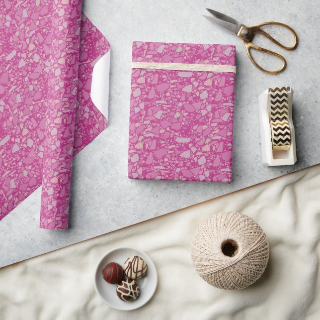 Modern Elegant Magenta Terrazzo Effect Tile Wrapping Paper (Crafts)