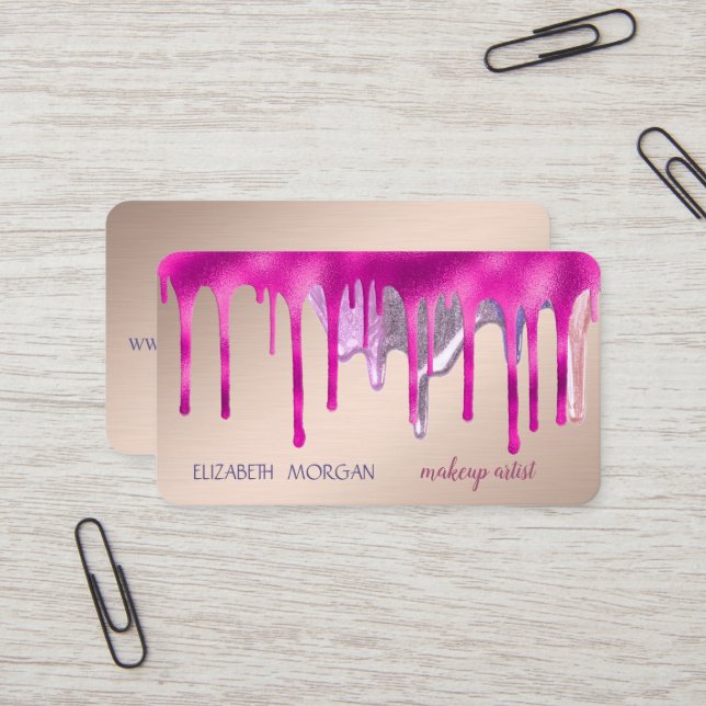 Modern Elegant,Makeup Artist, Drips Business Card (Front/Back In Situ)