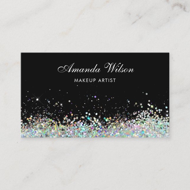 Modern Elegant Makeup artist hologram glitter Business Card (Front)
