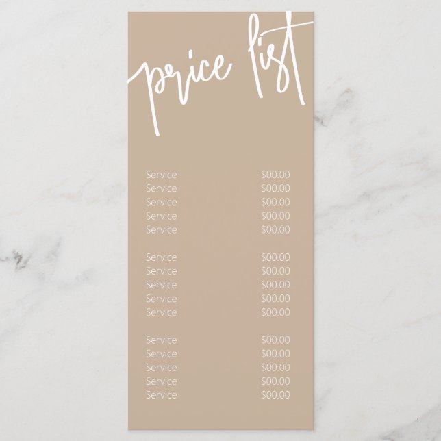 Modern Elegant Makeup Artist Price List Menus (Front)
