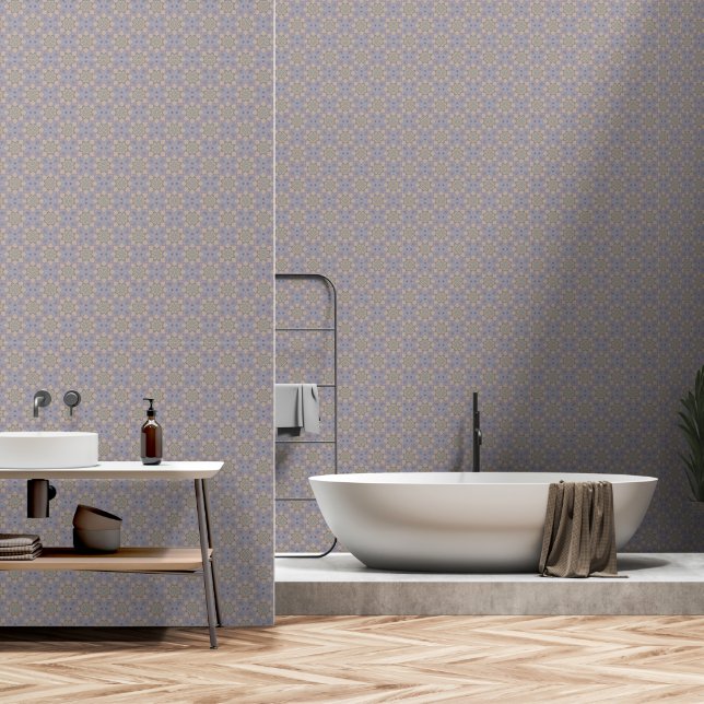 Modern Elegant Mandala Floral Pattern Grey Blue Wallpaper (Bathroom)