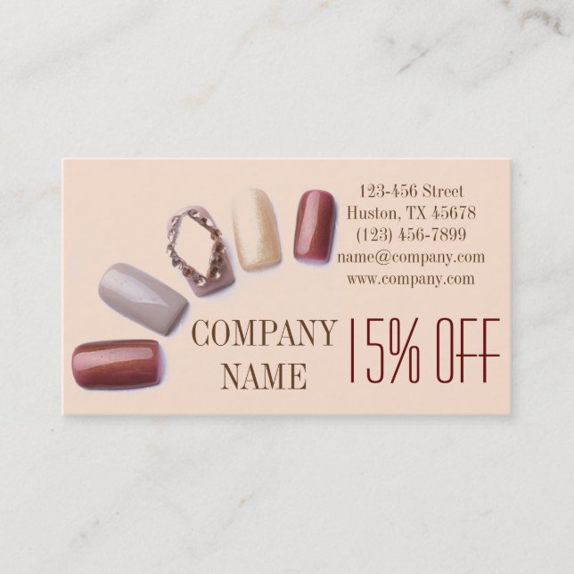 modern elegant manicure nails nail salon discount card (Front)