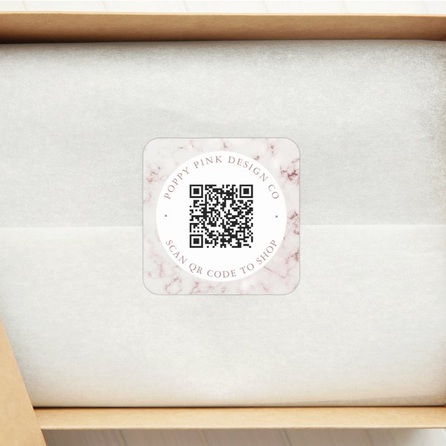 Modern Elegant Marble Custom QR Code Shop Sticker (Creator Uploaded)