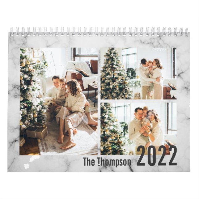 Modern Elegant Marble Family Photo Calendar (Cover)