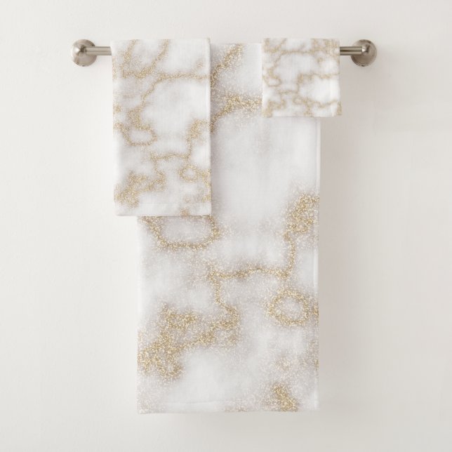 Modern elegant marble faux gold glitter bath towel set (Insitu)