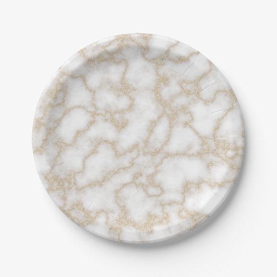 Modern elegant marble faux gold glitter paper plate