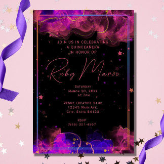 Modern Elegant Marble Geode Quinceanera Invitation