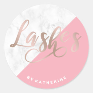Modern elegant marble & rose gold lashes extension classic round sticker