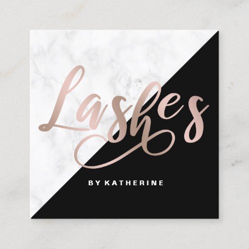 Modern elegant marble  rose gold lashes extension square business card