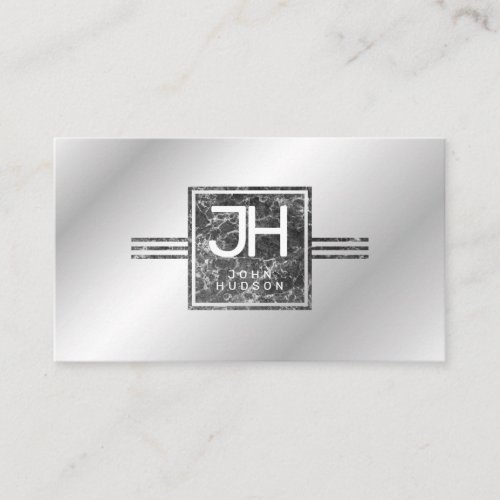 Modern Elegant Marble Silver and Lines Template Business Card