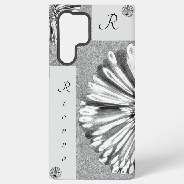 Modern Elegant Marbled Diamond Flower Silver Samsung Galaxy Case (Back)
