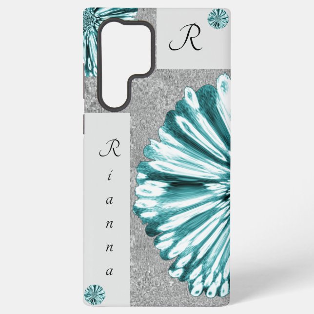 Modern Elegant Marbled Diamond Flower Teal Samsung Galaxy Case (Back)