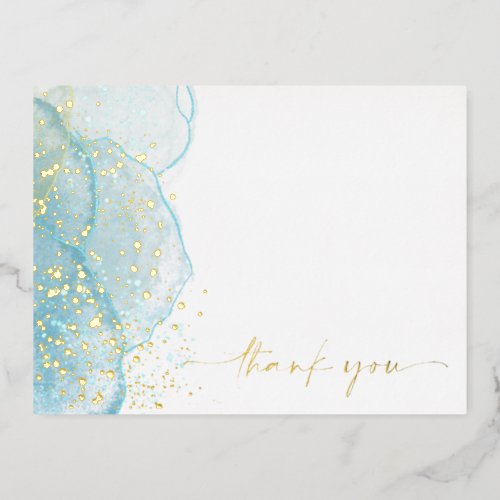 Modern  Elegant Marbled gold foil thank you card