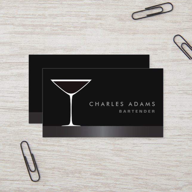 Modern elegant martini cocktail glass bartender business card (Front/Back In Situ)