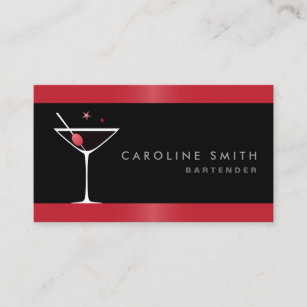 Modern elegant martini cocktail glass bartender business card