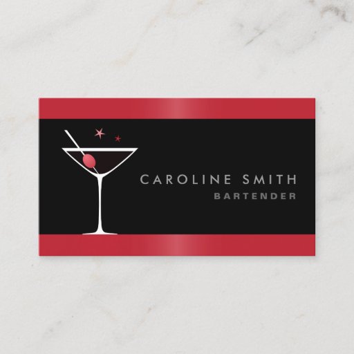 Customizable Modern elegant martini cocktail glass bartender business card template