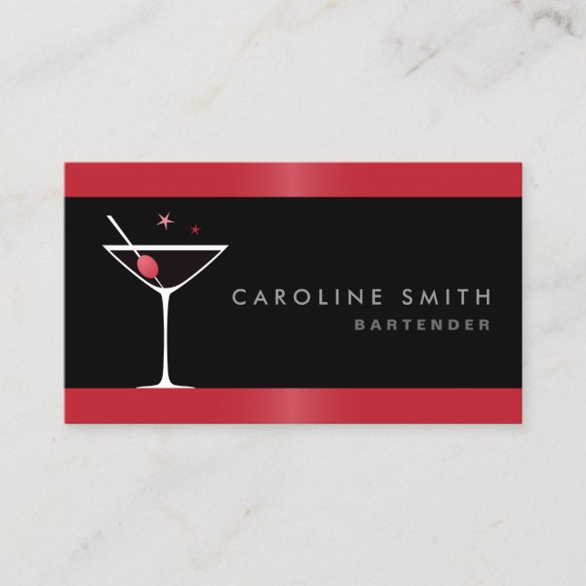 Modern elegant martini cocktail glass bartender business card (Front)