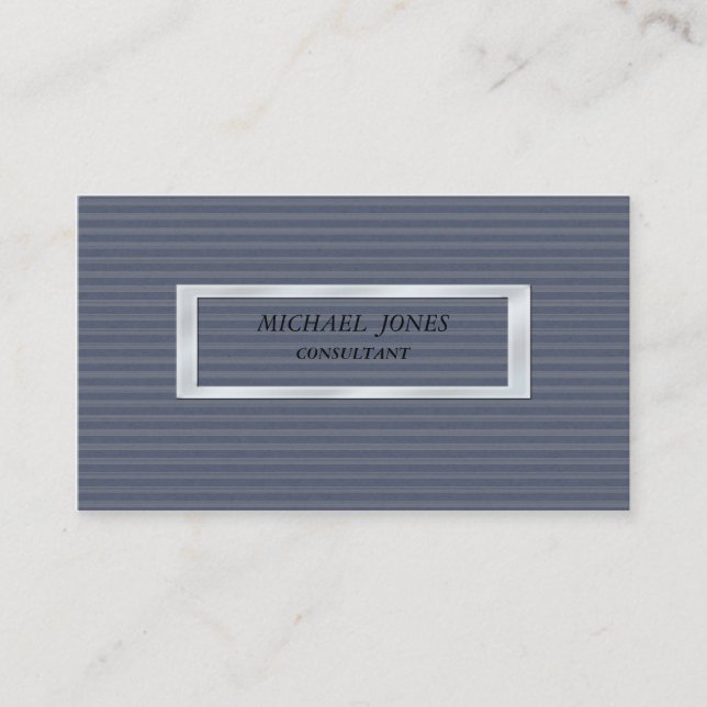 Modern Elegant Masculine Blue Stripes Business Card (Front)