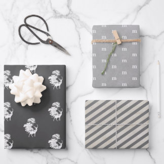 Modern Elegant Masculine Gray Monogram Wrapping Paper Sheets