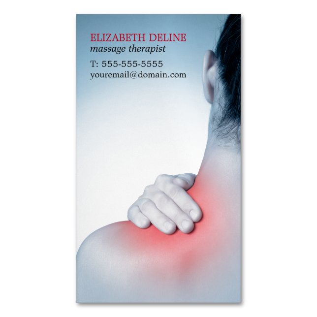 Modern Elegant Massage Therapist Woman's Back Business Card Magnet (Front Vertical)