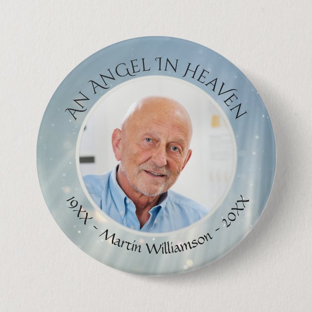 Modern Elegant Memorial ANGEL IN HEAVEN Photo Button (Front)