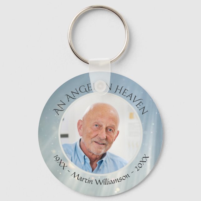 Modern Elegant Memorial ANGEL IN HEAVEN Photo Keychain (Front)