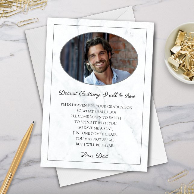 Modern Elegant Memorial Card from Dad to Graduate (elegant memorial photo card from deceased family member or friend to graduate for i will be there)