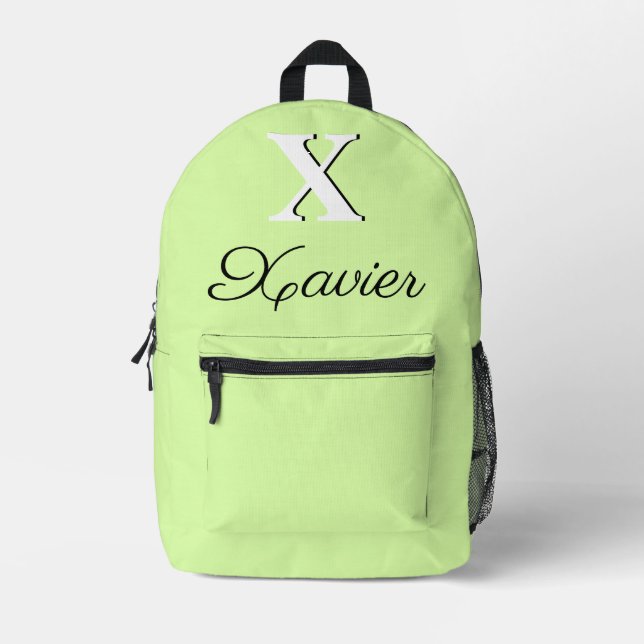 Modern Elegant Menthol  Monogram Printed Backpack (Front)