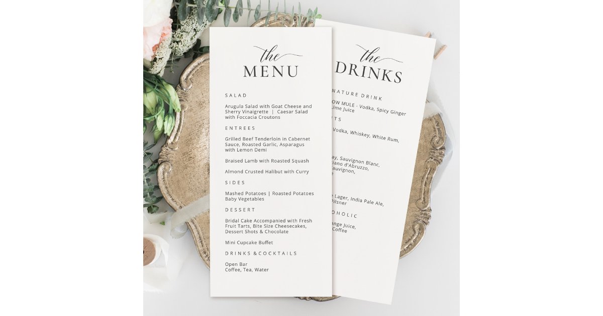 Modern Elegant Menu and Drinks Card | Zazzle