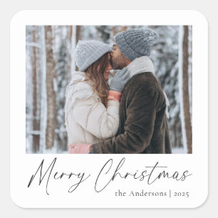 Modern Elegant Merry Christmas Custom Photo Square Sticker