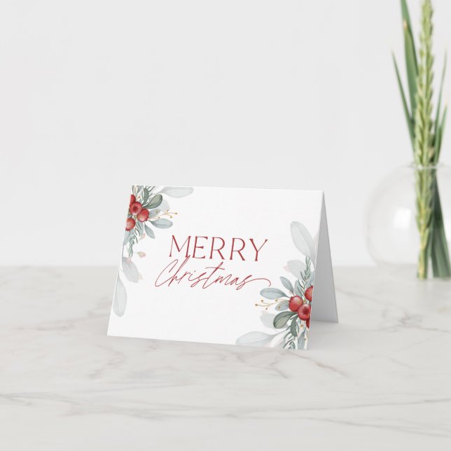 Modern Elegant Merry Christmas Greenery  Holiday Card (Front)