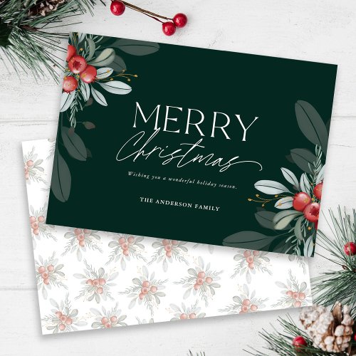 Modern Elegant Merry Christmas Greenery  Holiday Card