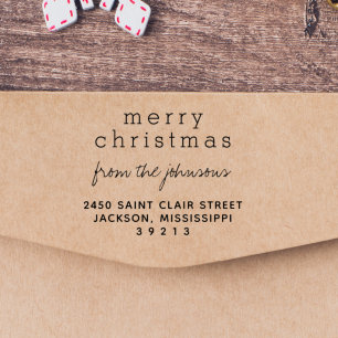 Modern & Elegant Merry Christmas Greetings Family  Rubber Stamp