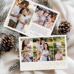 Modern Elegant Merry Christmas Photo Collage Foil Holiday Card<br><div class="desc">Celebrate the season with the Modern Elegant Merry Christmas Photo Collage foil holiday card. This stylish design features a 5-photo collage on the front, with 4 square photos surrounding a larger picture at the center. "Merry Christmas" is beautifully displayed in trendy gold foil lettering on a white background. Customize with...</div>