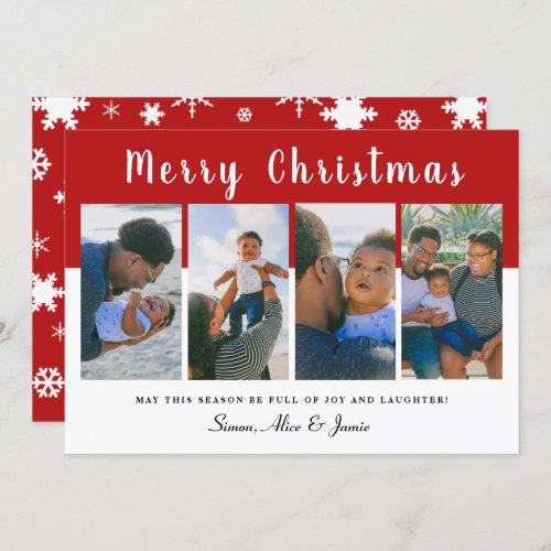 Modern Elegant Merry Christmas Photo Collage  Holiday Card