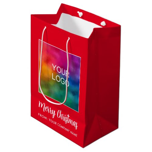 Modern Elegant Merry Christmas Promotional Logo Medium Gift Bag