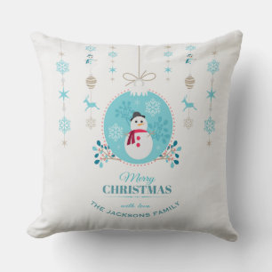 Modern Elegant Merry Christmas Snowman Throw Pillow