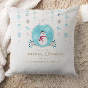 Modern Elegant Merry Christmas Snowman Throw Pillow