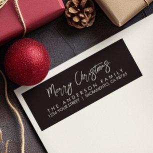 Modern Elegant Merry Christmas Tree and Reindeer Label