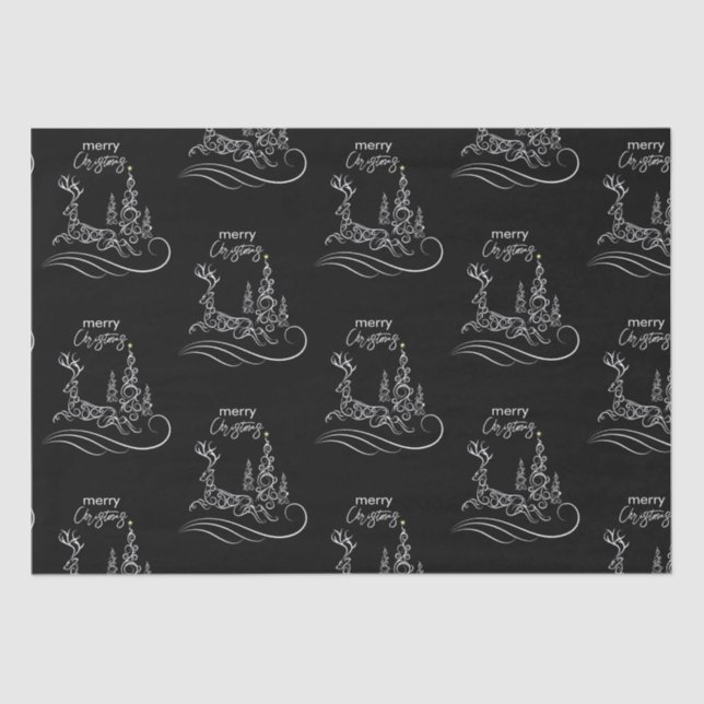 Modern Elegant Merry Christmas Tree and Reindeer Tissue Paper (Front)