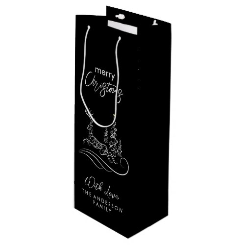 Modern Elegant Merry Christmas Tree and Reindeer Wine Gift Bag