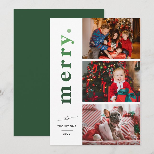 Modern Elegant Merry Ombre Green Photo Holiday Card (Front/Back)