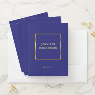 Modern elegant midnight blue gold professional pocket folder