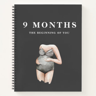 Modern Elegant Minimal Black Pregnancy Mom Notebook