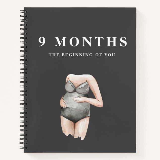 Modern Elegant Minimal Black Pregnancy Mom Notebook (Front)