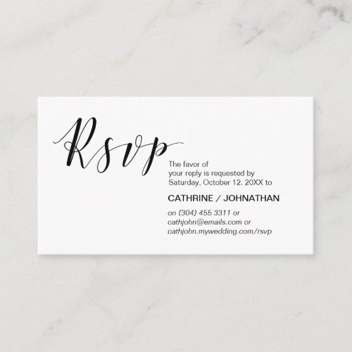 Modern Elegant minimal Black Script RSVP Enclosure Card