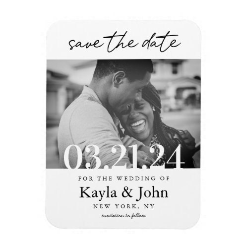 Modern Elegant Minimal Classic White Save The Date Magnet