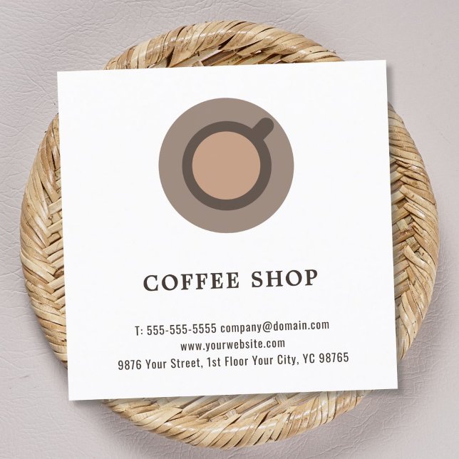 Modern Elegant Minimal Coffee Icon Coffee Shop Square Business Card (Creator Uploaded)